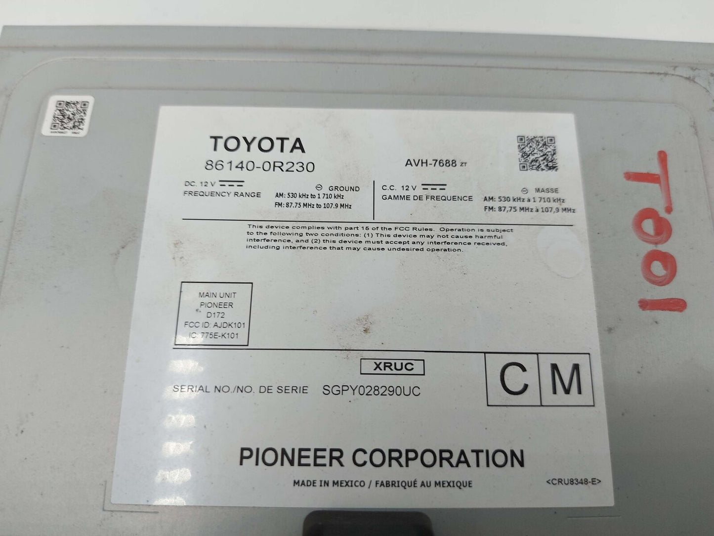 19-21 TOYOTA RAV-4 DASH NAVIGATION RECEIVER DISPALY SCREEN 861400R230