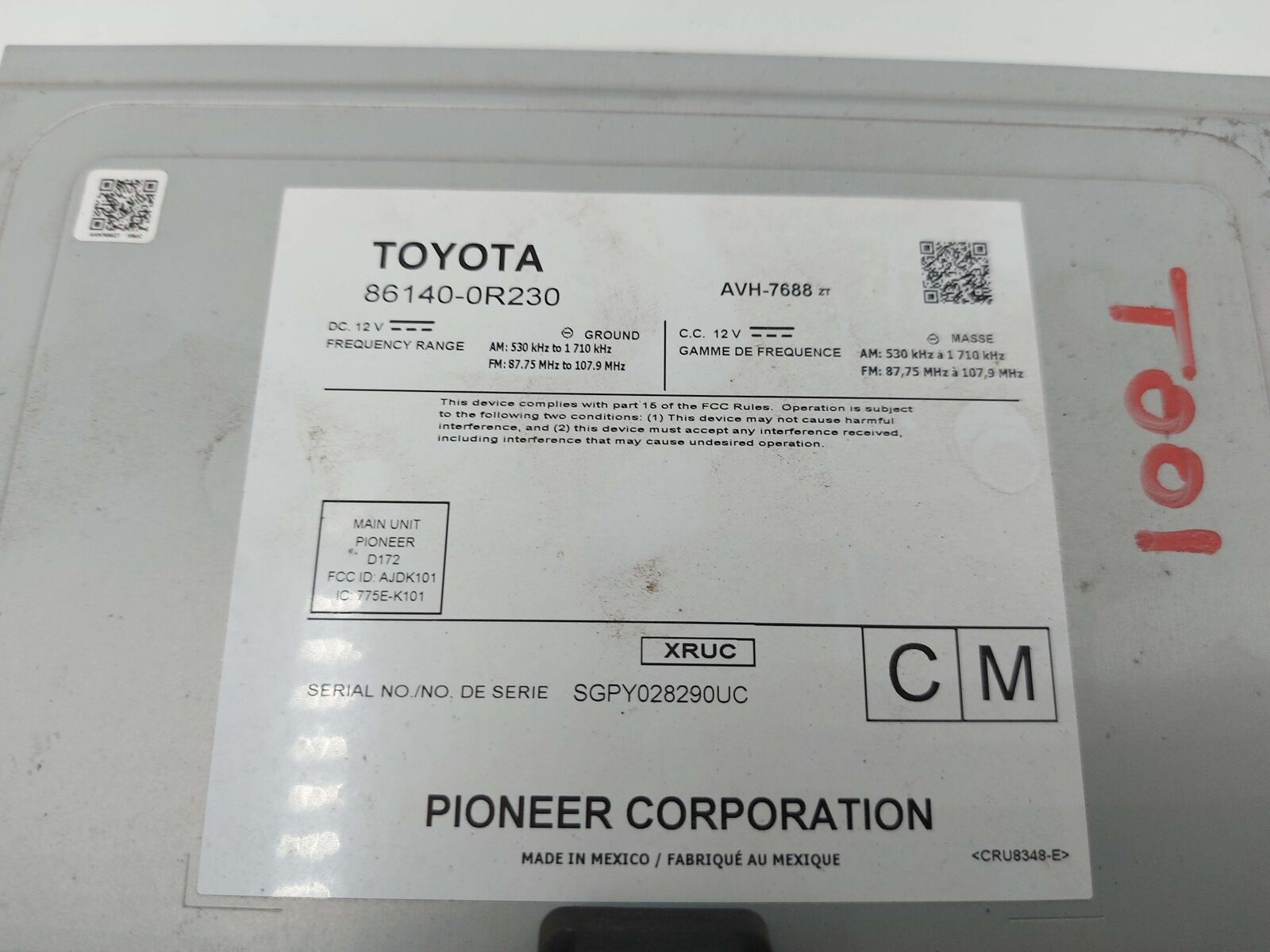 19-21 TOYOTA RAV-4 DASH NAVIGATION RECEIVER DISPALY SCREEN 861400R230