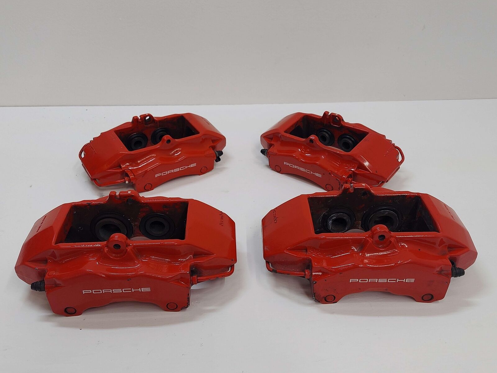 01-12 PORSCHE 911 997 CARRERA S 3.8L SET OF 4 BREMBO BRAKE CALIPERS RED *CHIPS*