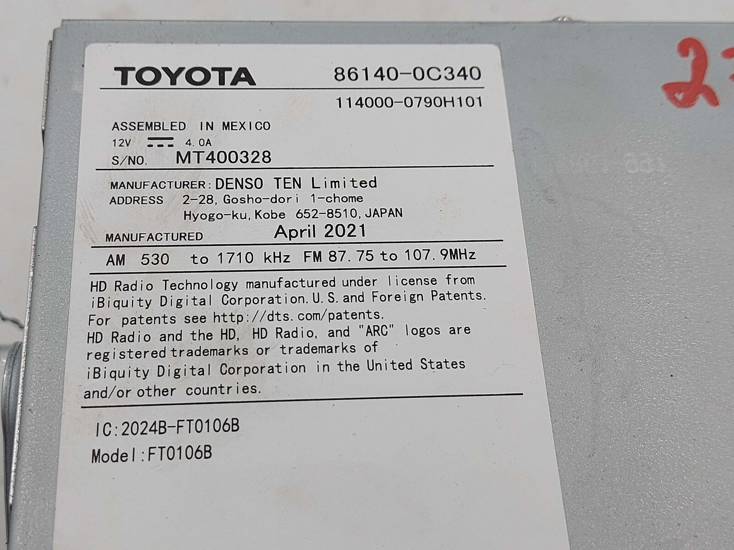 20-21 TOYOTA TUNDRA SR5 NAVIGATION GRACENOTE RADIO DISPLAY RECEIVER 86140-0C340