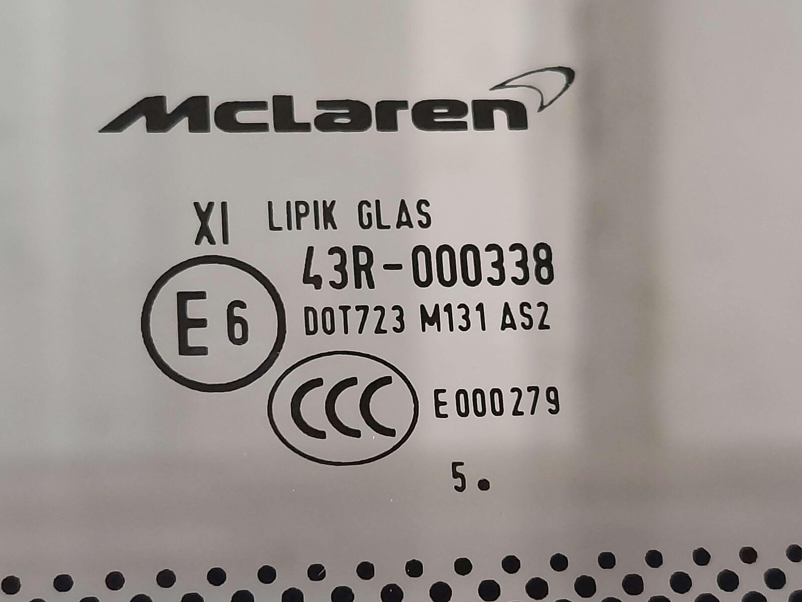 2016 MCLAREN 540C REAR WINDOW GLASS 43R-000338