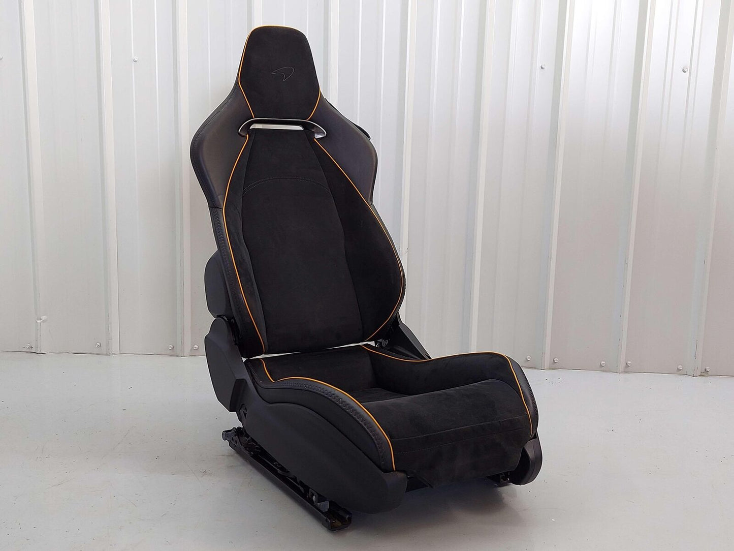 2023 Mclaren Artura Front LH Left Seat Black Alcantara Leather W/ Orange Piping