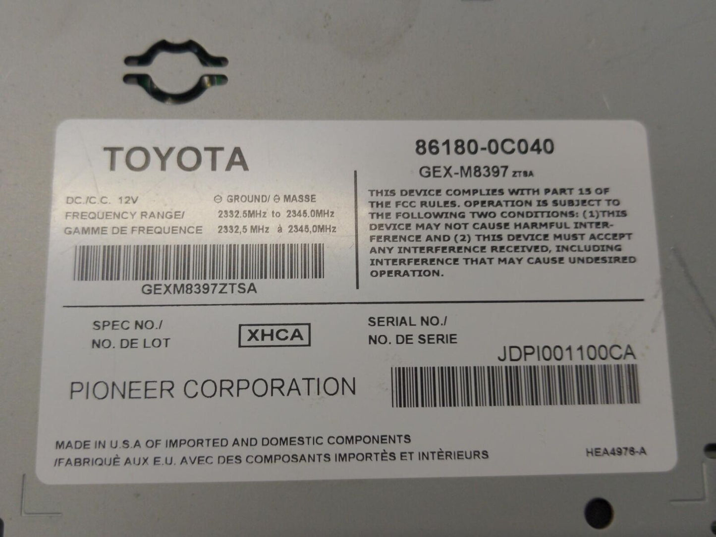 10 11 12 13 TOYOTA SEQUOIA Radio 86180-0c040 satellite receiver Canada market