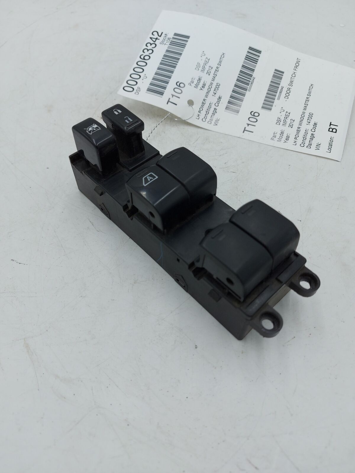 2012 SUBARU IMPREZA FRONT LH LEFT Door Power Window Master Switch F15-157572