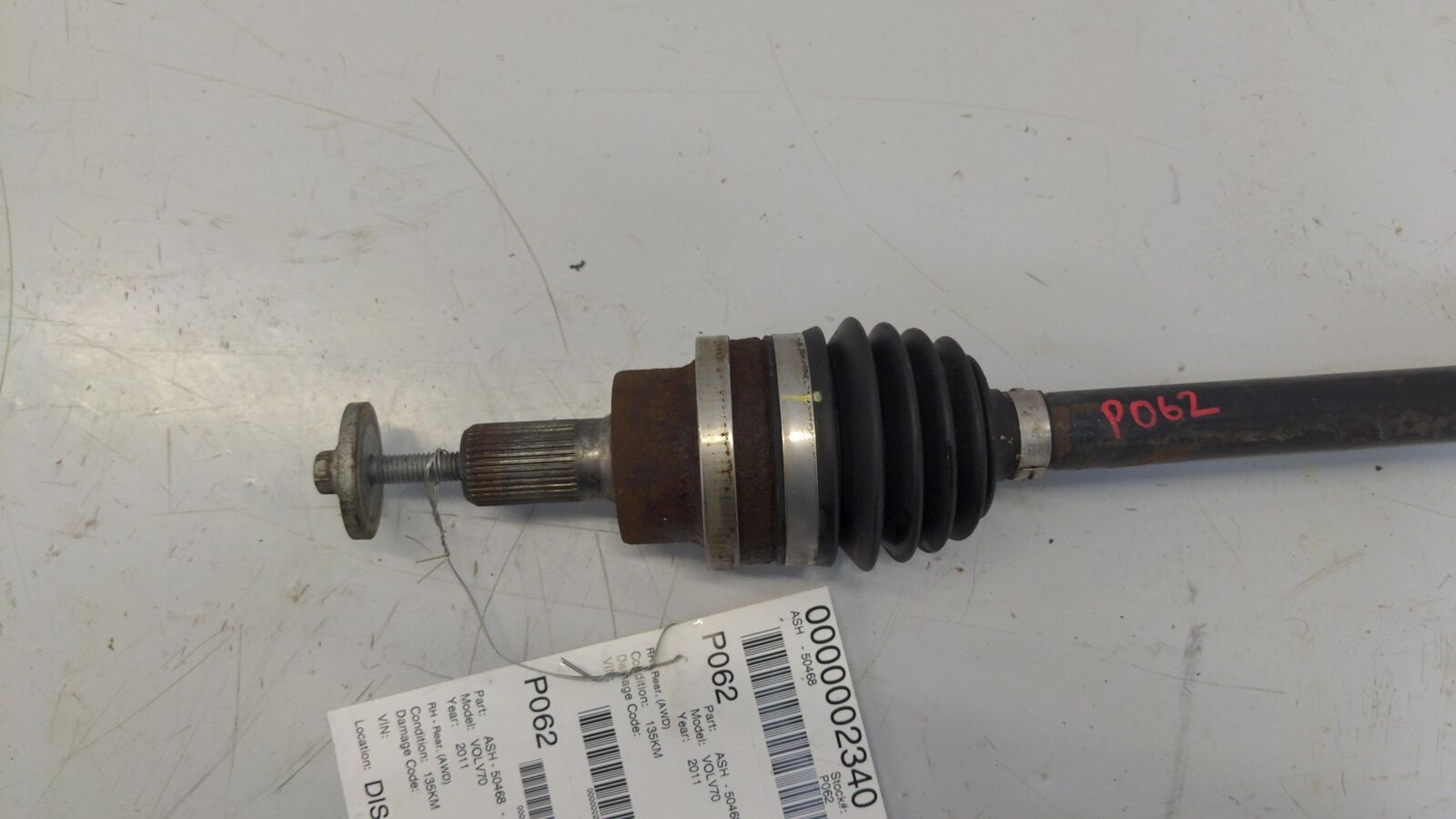 08-12 VOLVO XC70 Rear RH Right CV Axle Shaft P31259504 AWD 135K KM's