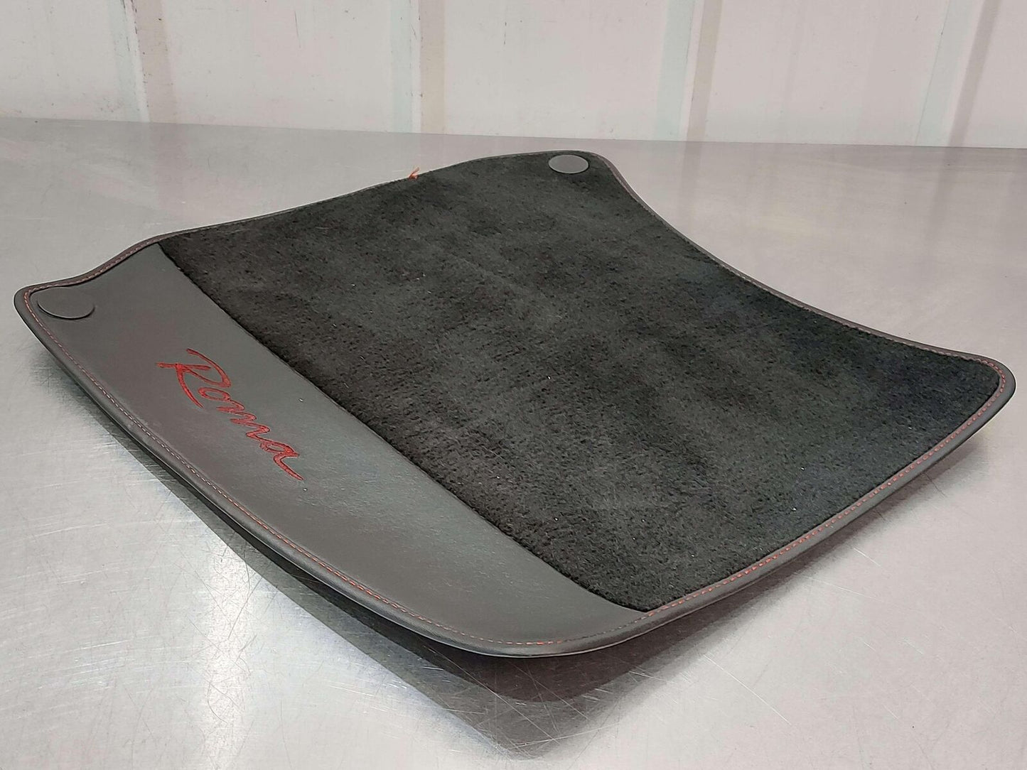 21 FERRARI ROMA F169 FRONT RH RIGHT FLOOR MAT BLACK LEATHER RED STITCHING *NOTES