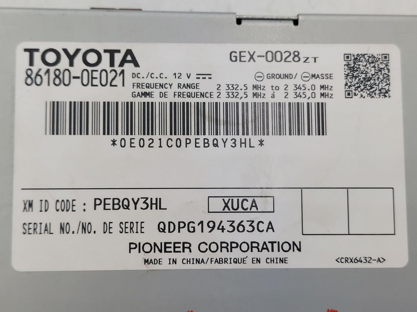 14-19 TOYOTA HIGHLANDER SATELLITE RADIO CONTROL MODULE RECEIVER 86180-0E021