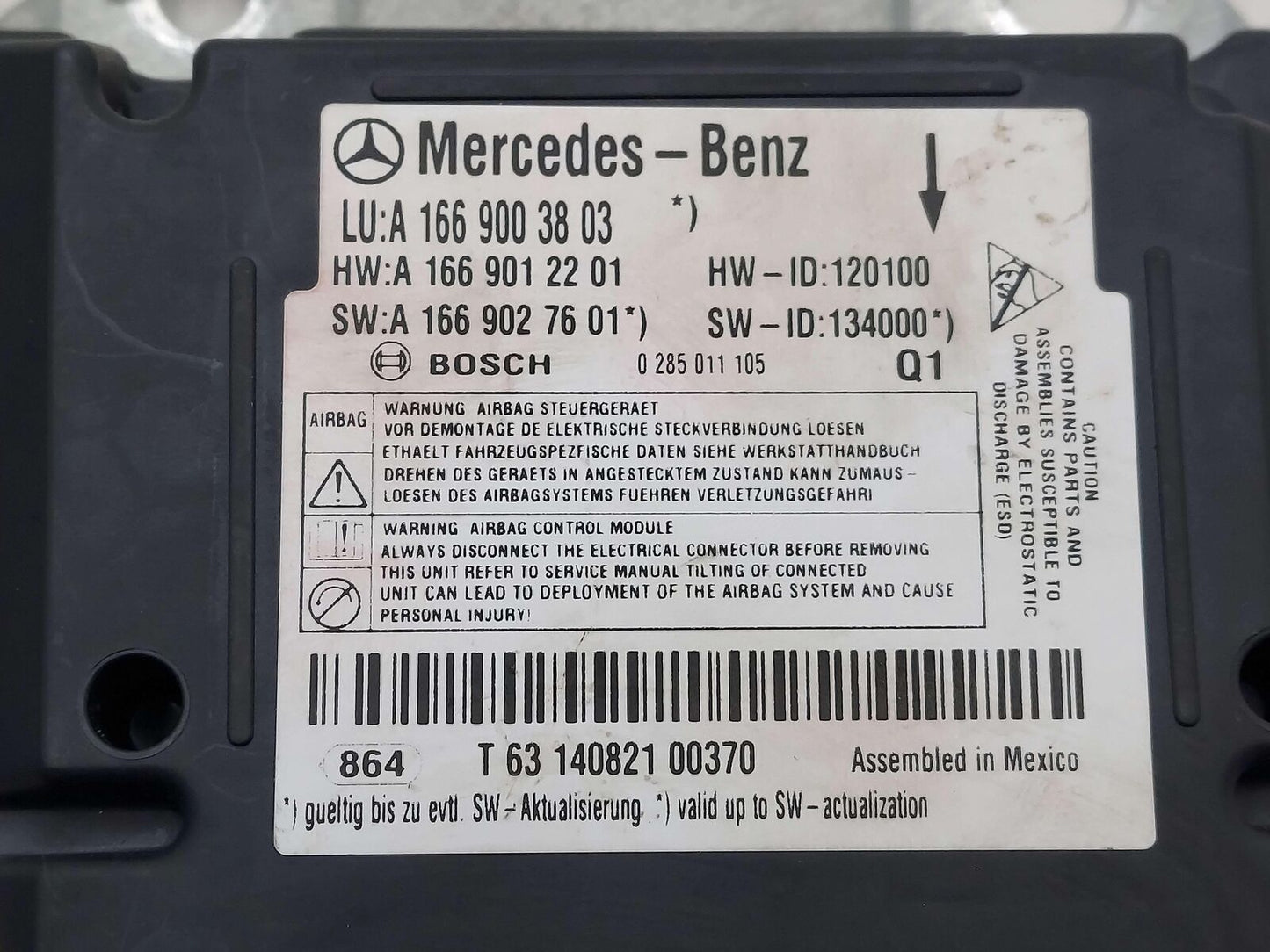 15 MERCEDES GL63 AMG X166 BAG SAFETY CONTROL MODULE A1669003803