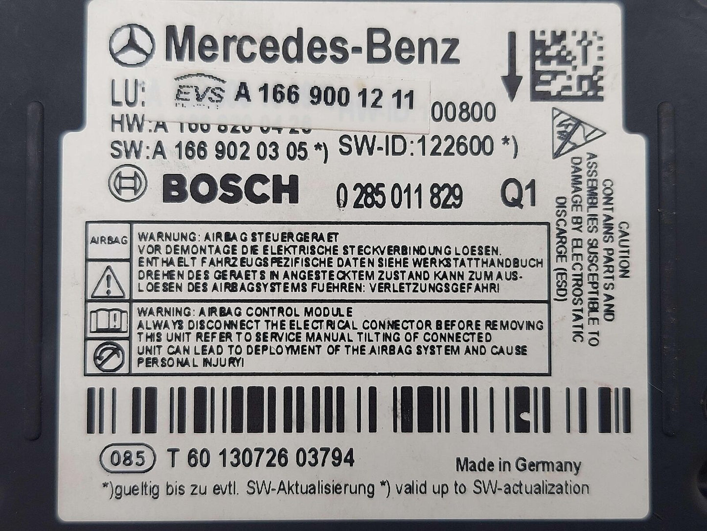 13-14 Mercedes ML63 W166 AMG Bag Control Module A1669001211