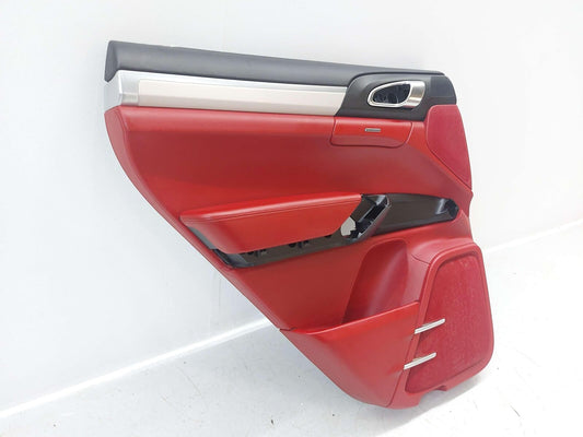 13-18 PORSCHE CAYENNE GTS 958 REAR LEFT DOOR TRIM PANEL GARNET RED & BLACK *NOTE