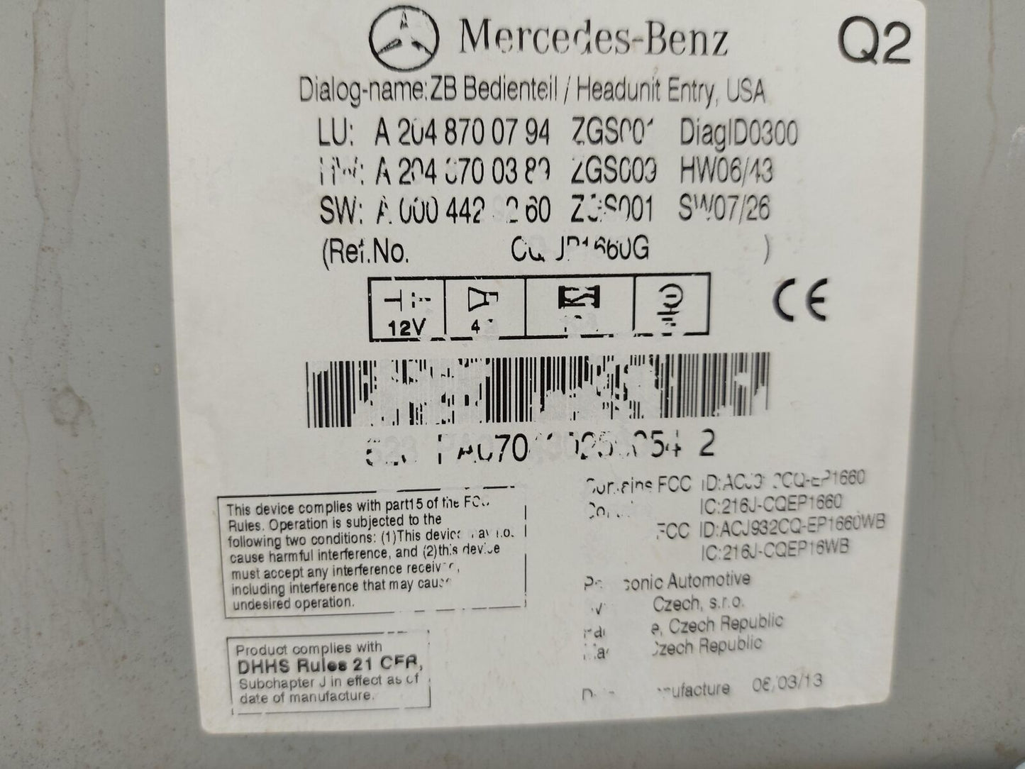 08 Mercedes C230 Radio Receiver A2048700794