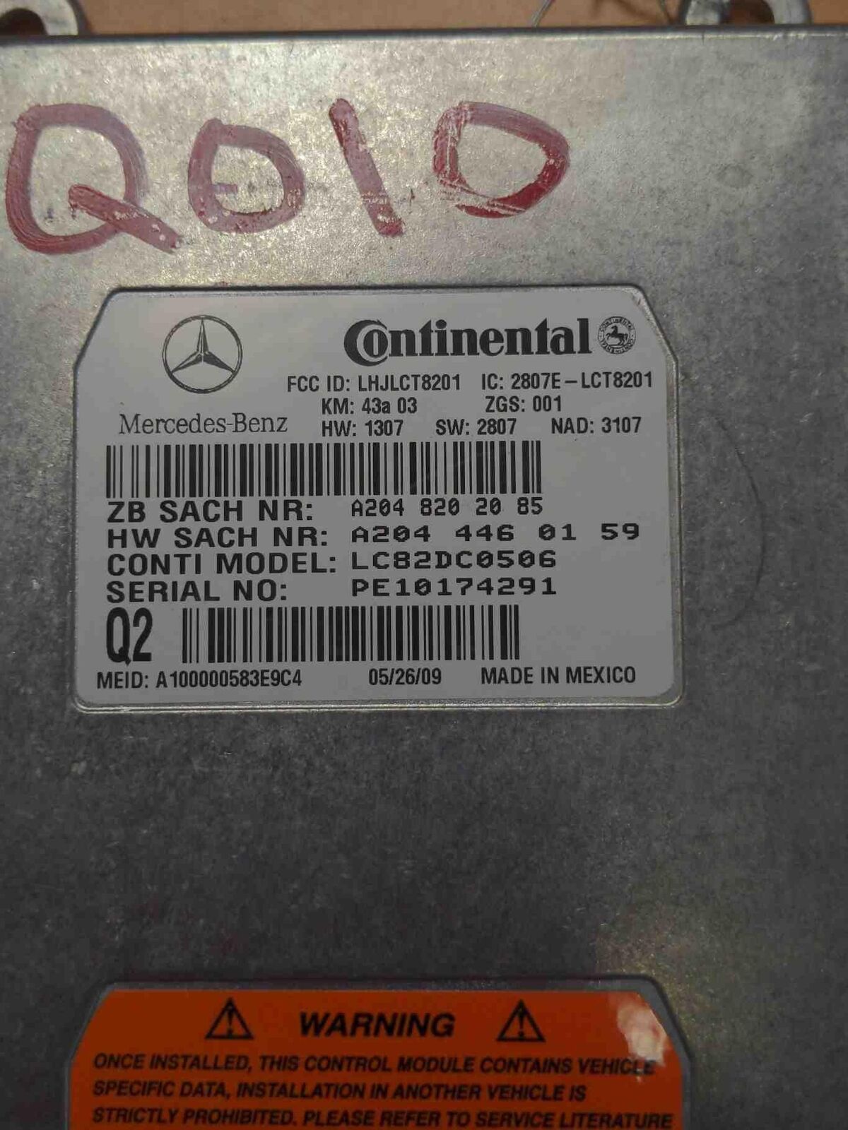 Q010 MERCEDES E-CLASS 2010 COMMUNICATION COMPUTER MODULE 2049005704