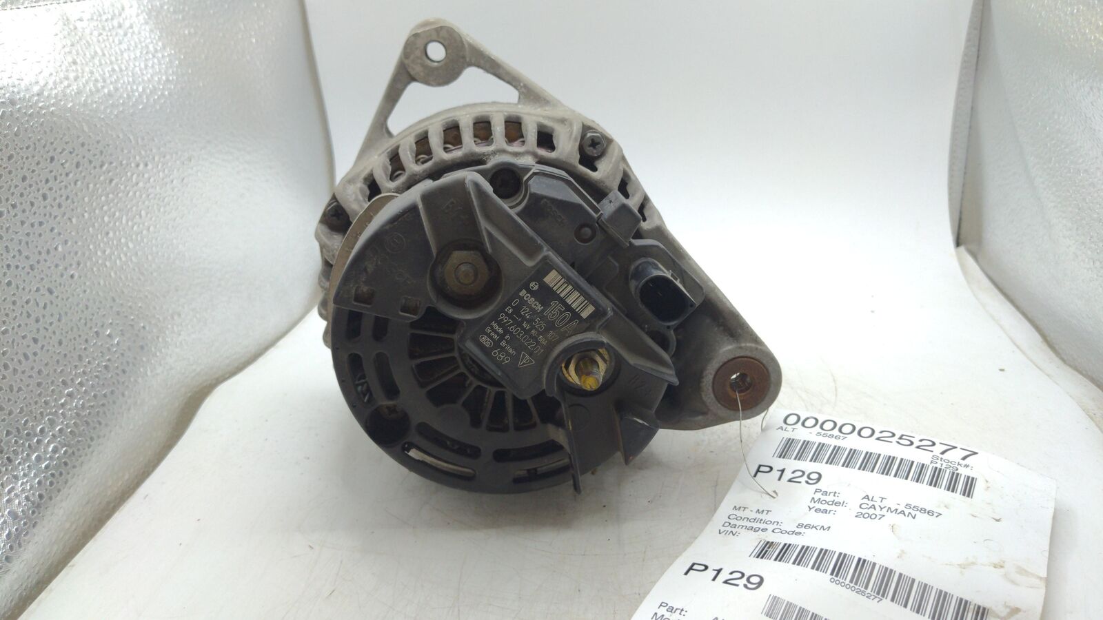 06 07 08 PORSCHE CAYMAN Alternator 124525107 99760302201 997603022 MT 86K KM's