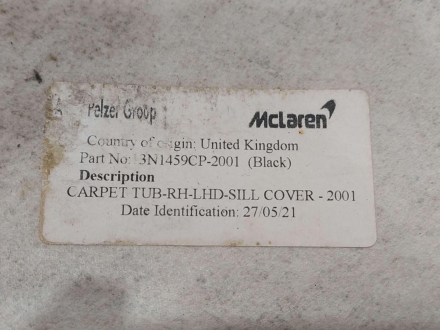 2021 MCLAREN GT RUG CARPET RH RIGHT CARPET 13N1459CP 2001