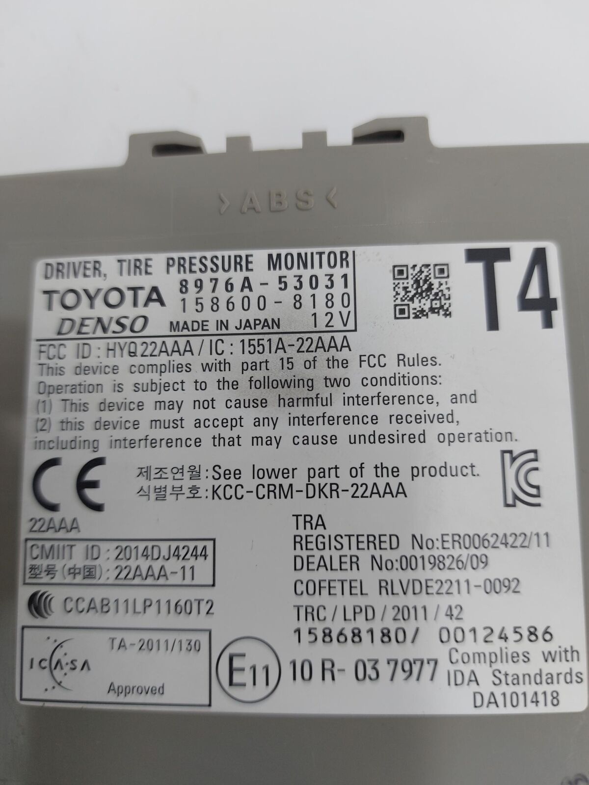 2018 LEXUS IS350 8976a-53031 Tpms Module