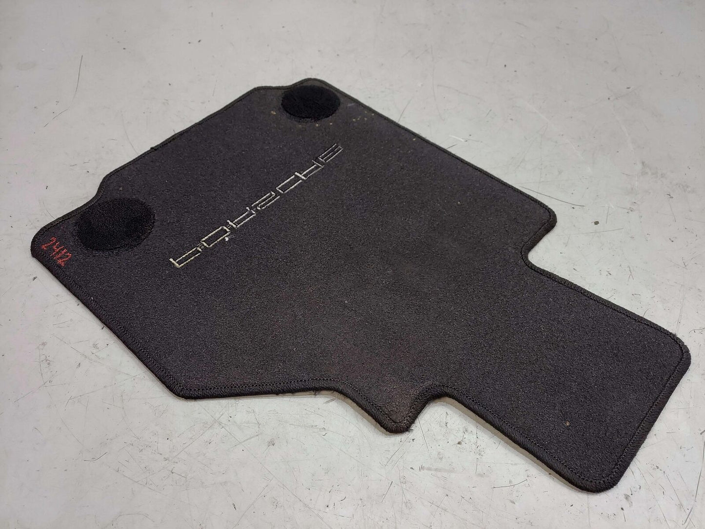 2001 PORSCHE 911 996 CARRERA FRONT FLOOR MAT 'PORSCHE' BLACK CARPET *NOTE