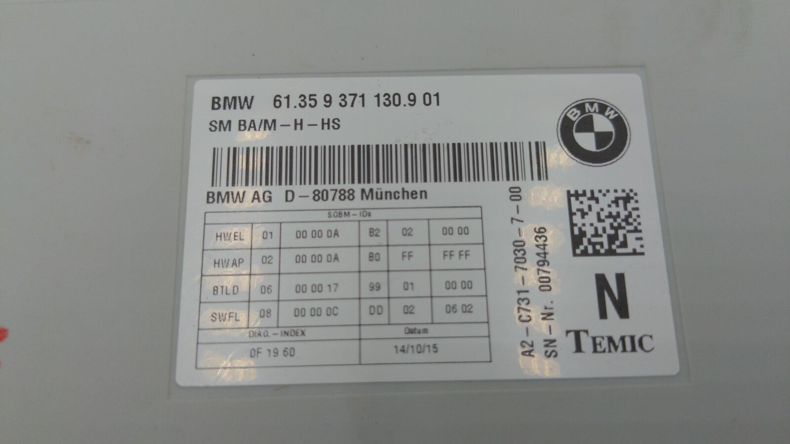 15-20 BMW M4 Front Seat Memory Control Module Unit 6135-9371130-901 9371130