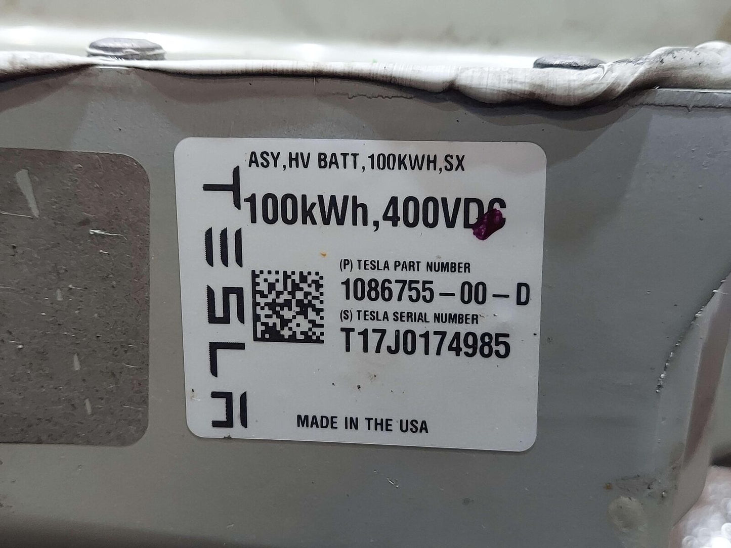 16-20 TESLA S X 100D 100KW/H HV BATTERY MODULE PACK 1086755-00-D 47K MILES