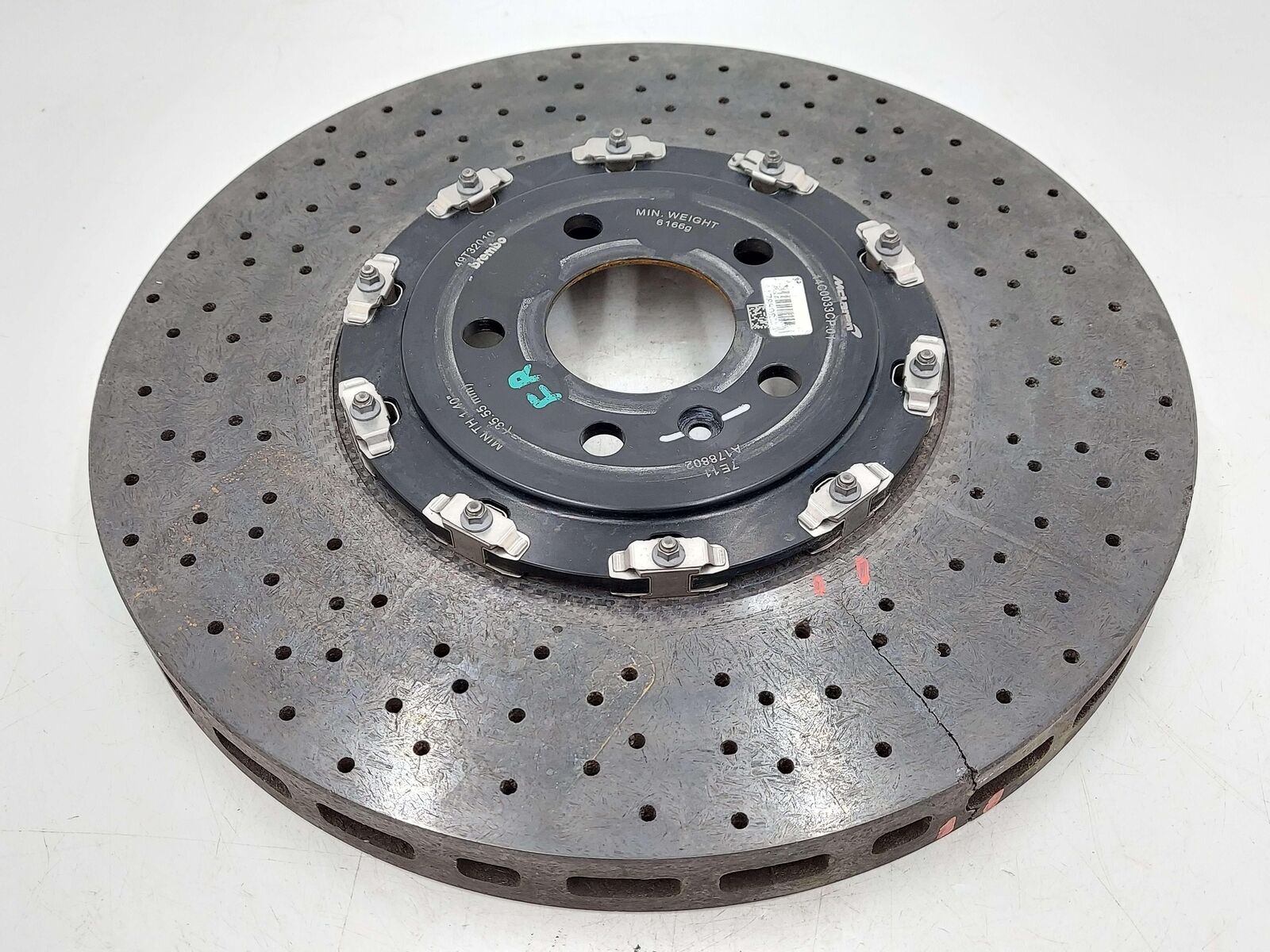 18 Mclaren 720s Front RH Right Brake Rotor 14C0033CP 19K KMS *Crack Parts Only*