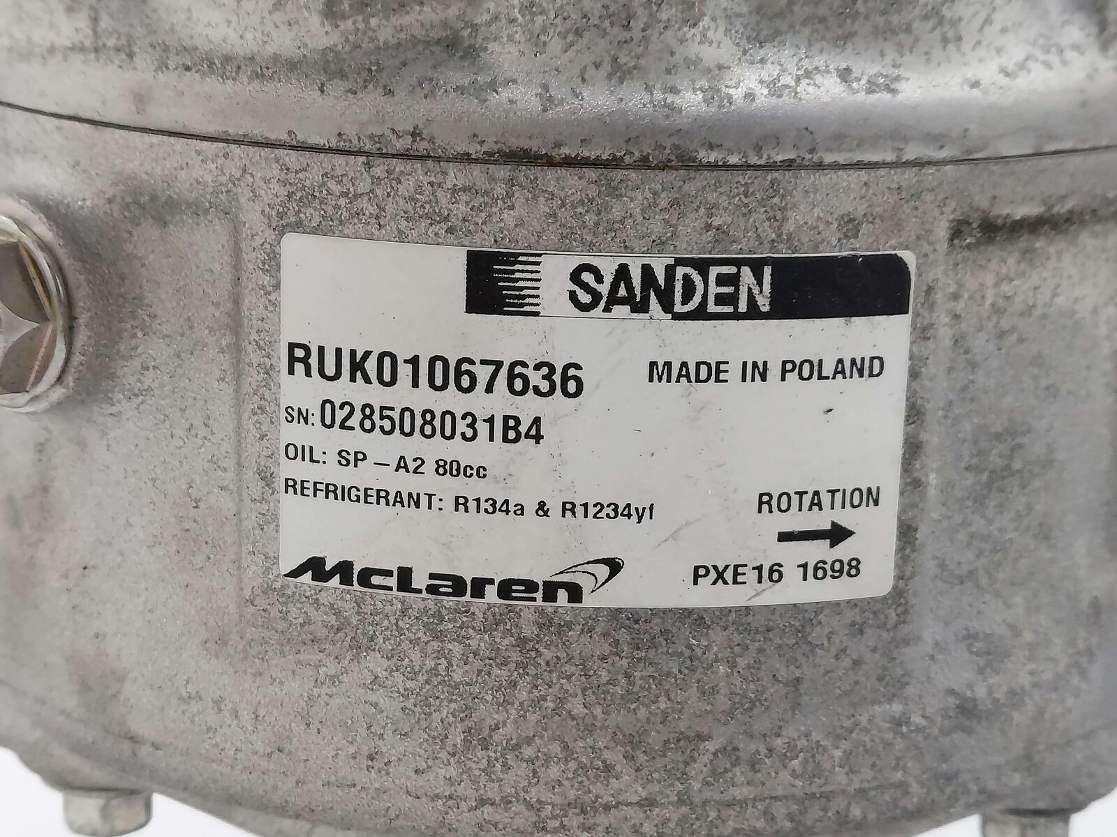 2021 MCLAREN GT AC A/C COMPRESSOR SANDEN RUK01067636