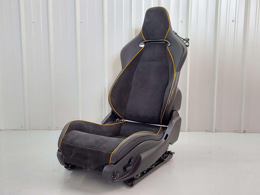 2023 Mclaren Artura Front LH Left Seat Black Alcantara Leather W/ Orange Piping