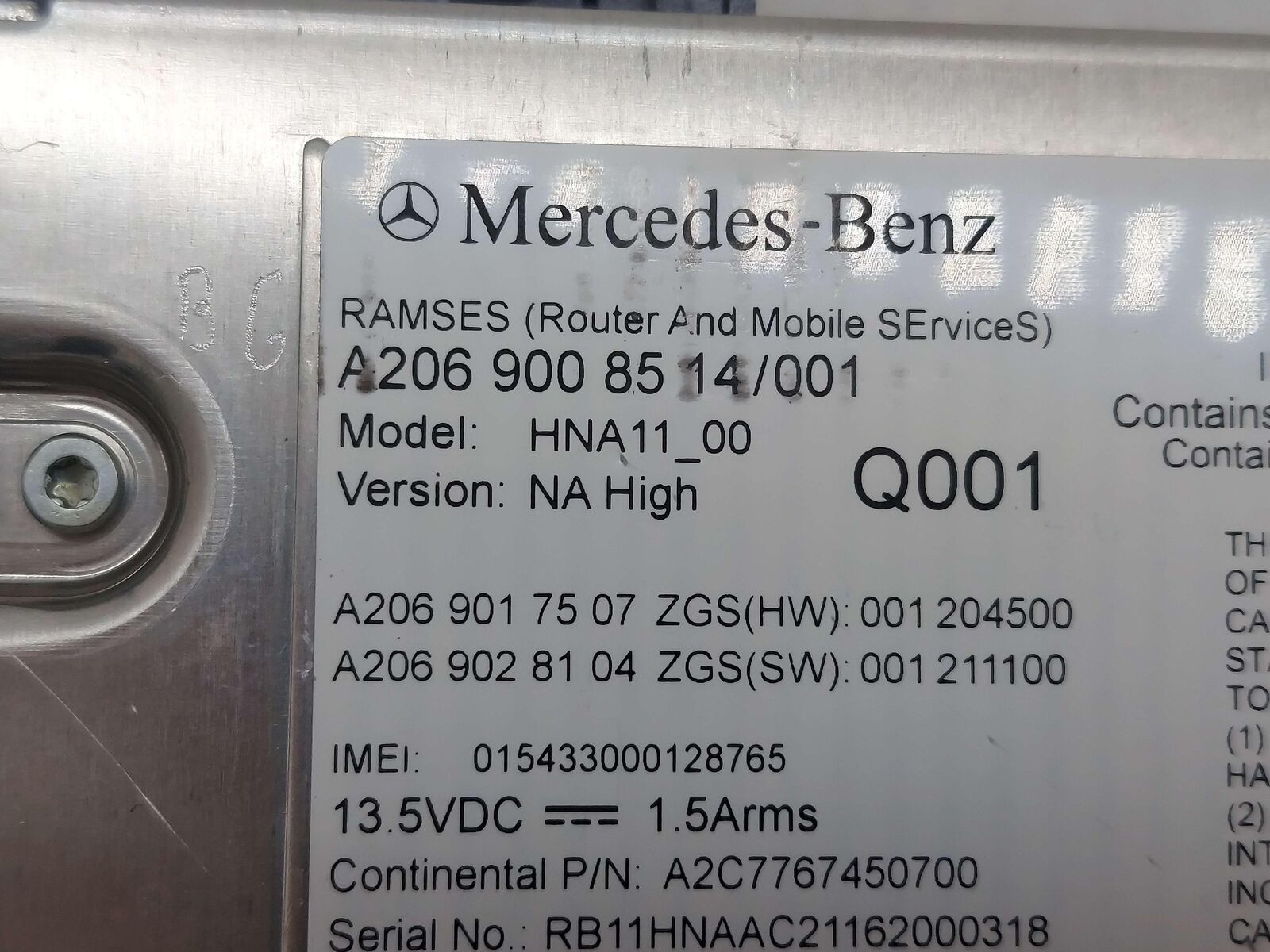 2022 MERCEDES EQS EQS580 V297 PHONE CONTROL MODULE A2069008514