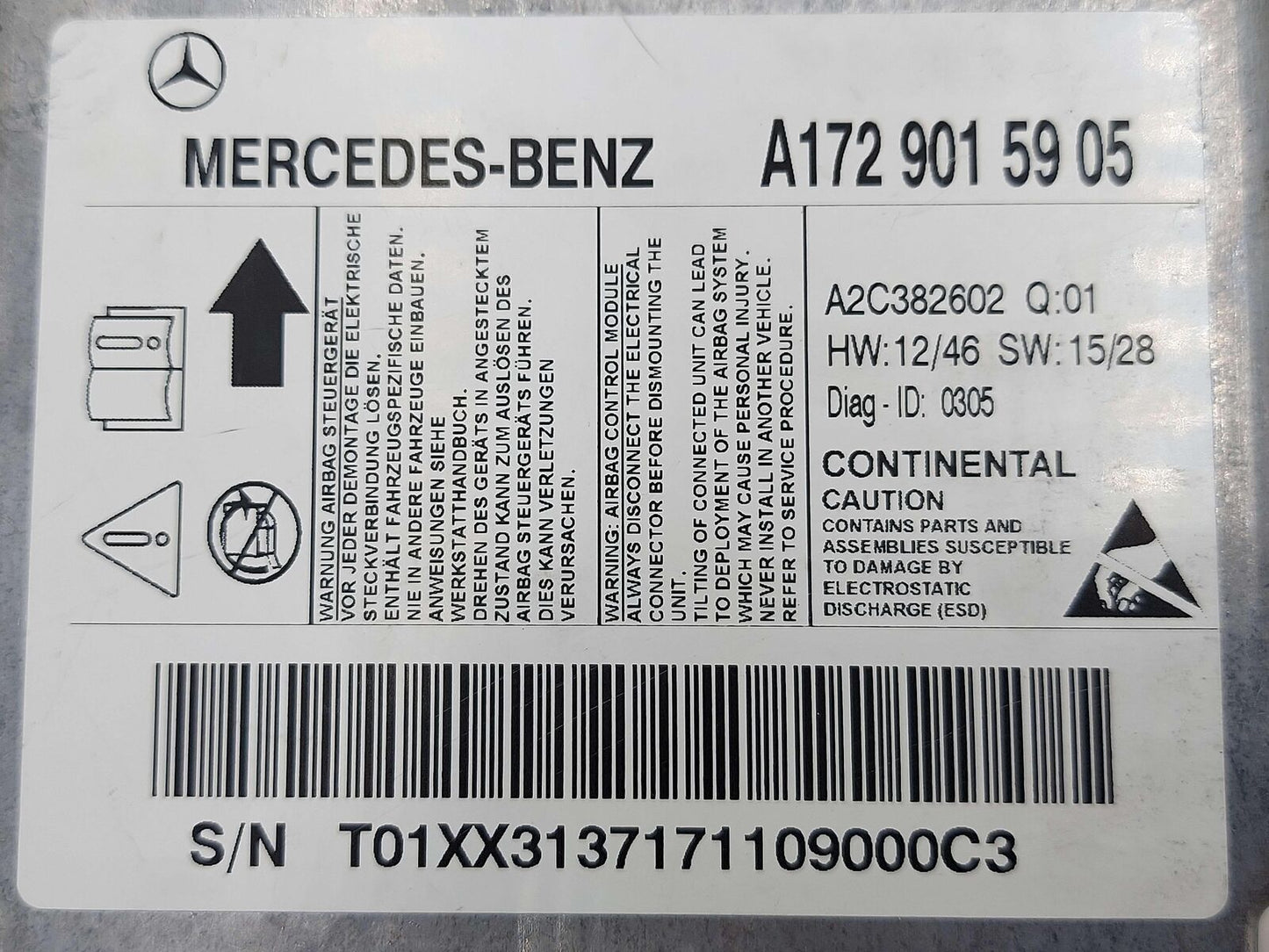 17-20 Mercedes SLC43 AMG R172 Bag Control Module A1729015905 *Good!!*