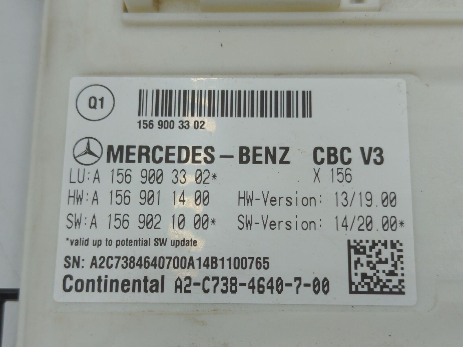 15 MERCEDES B250 Body Control Module 1569003302