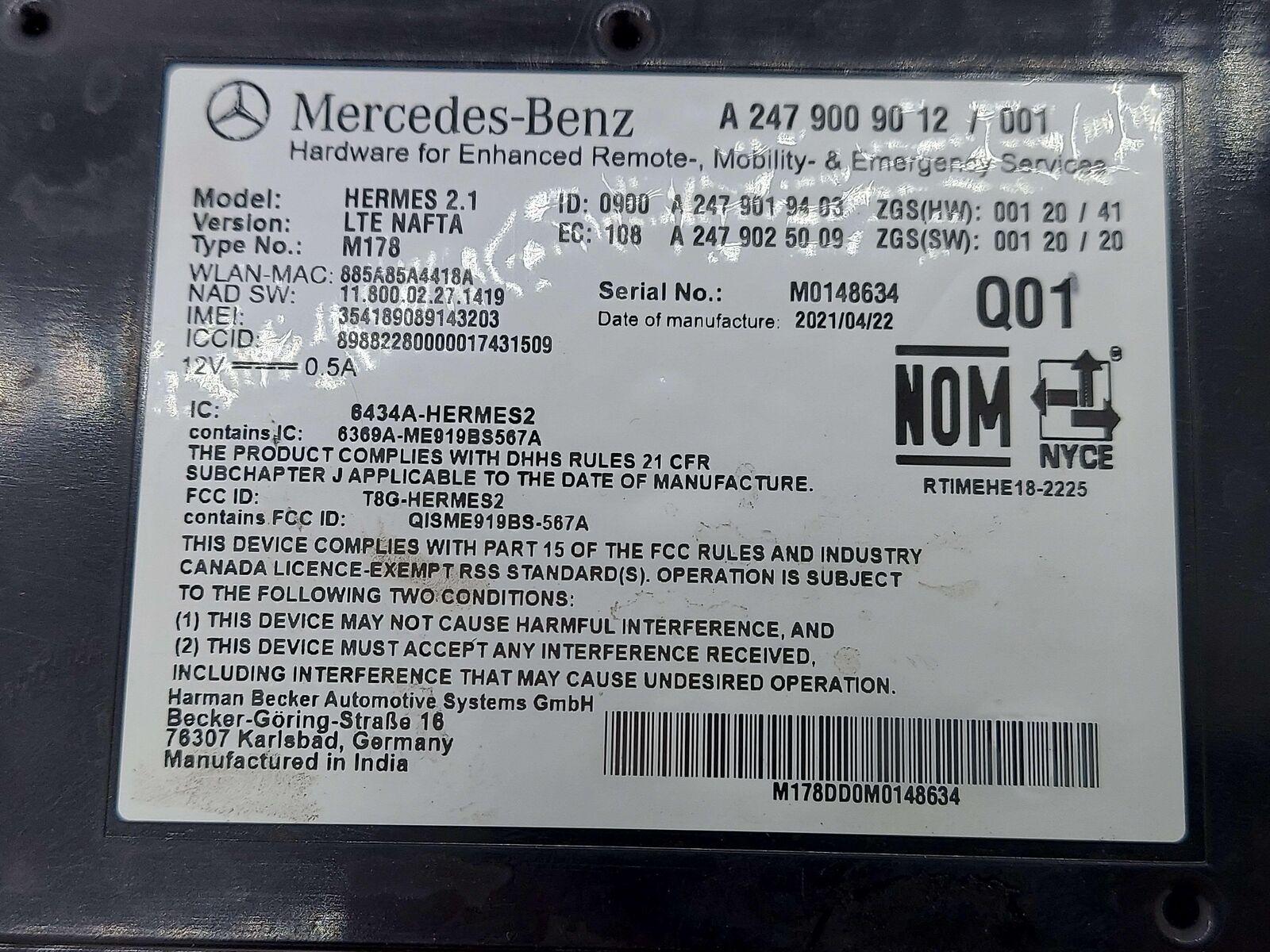 2021 MERCEDES GLS580 HYBRID X167 PHONE COMMUNICATION CONTROL MODULE A2479009012