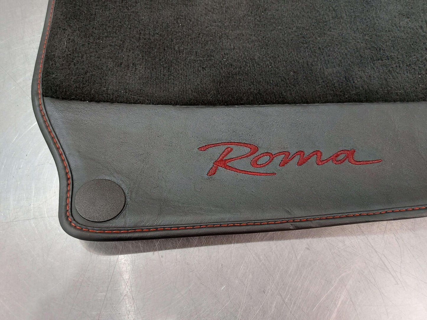 21 FERRARI ROMA F169 FRONT RH RIGHT FLOOR MAT BLACK LEATHER RED STITCHING *NOTES