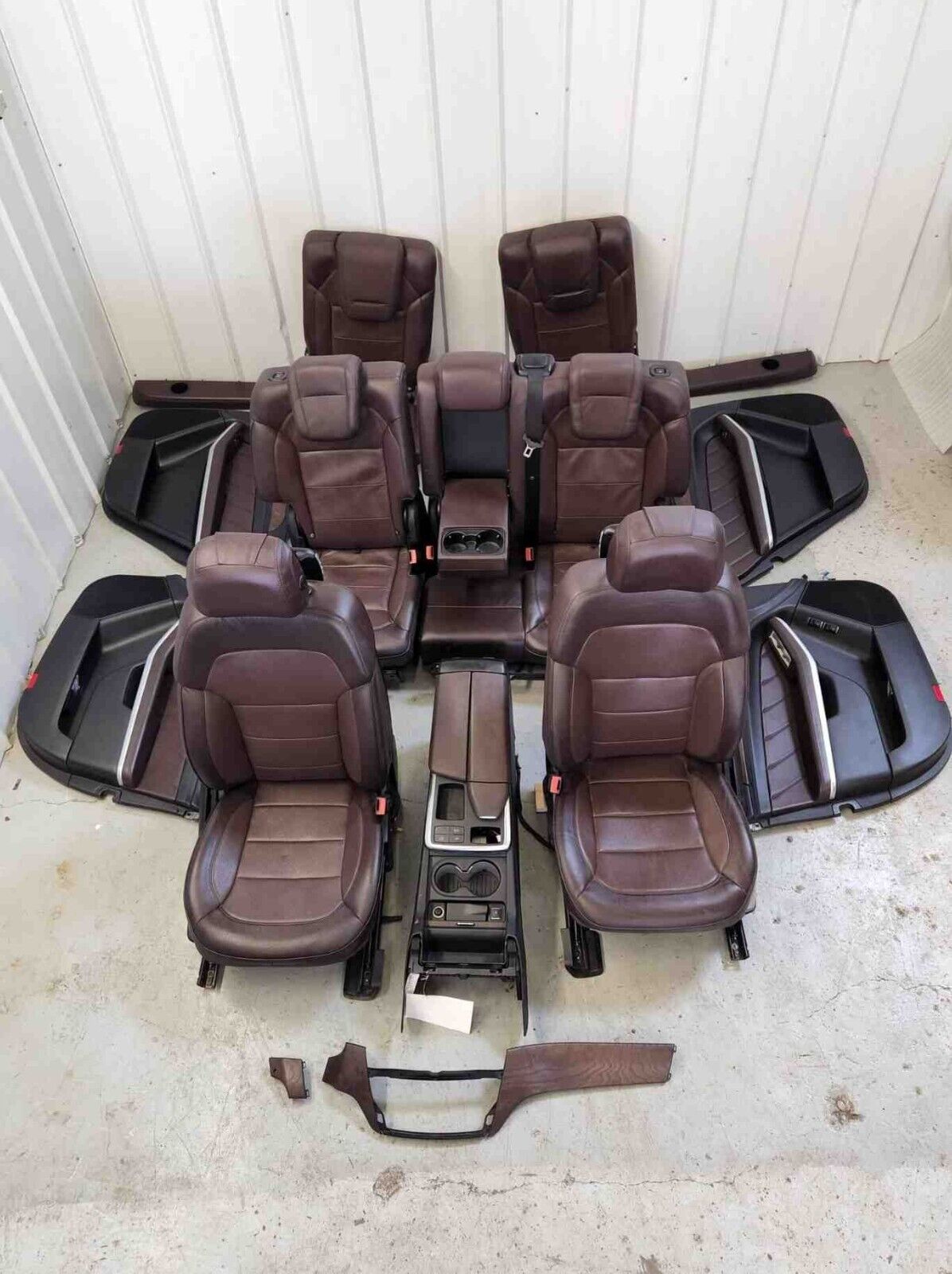 12-16 MERCEDES GL550 X166 BROWN LEATHER INTERIOR SEAT SET DOOR PANELS WOOD TRIM