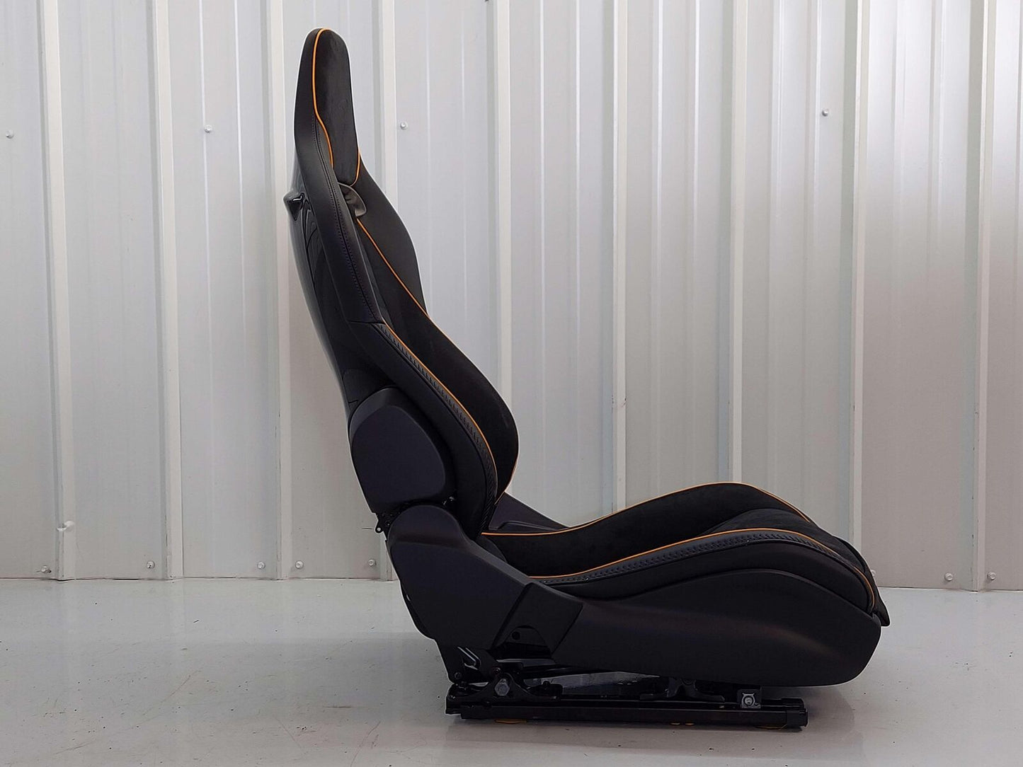 2023 Mclaren Artura Front LH Left Seat Black Alcantara Leather W/ Orange Piping